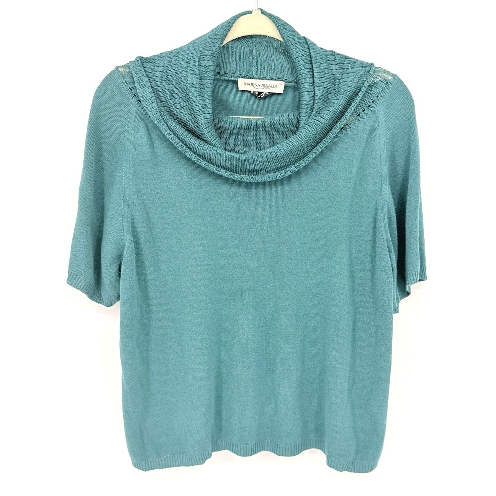 Marina Rinaldi Size XL Green Cowl‎ Neck Linen Blend Sweater Summer Coastal Beach